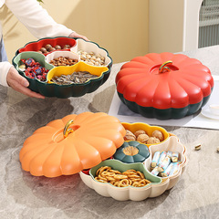 Creative Pumpkin Candy Plate Living Room Fruit Snacks Compartmented Plastic Plate Spring Festival New Year Wedding Celebration Fruit Plate Wholesale