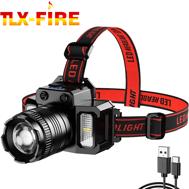 Linterna de inducción luz de conducción al aire libre advertencia roja y azul Carga USB Luz de marcha nocturna LED luz fuerte potencia Luz de pesca nocturna