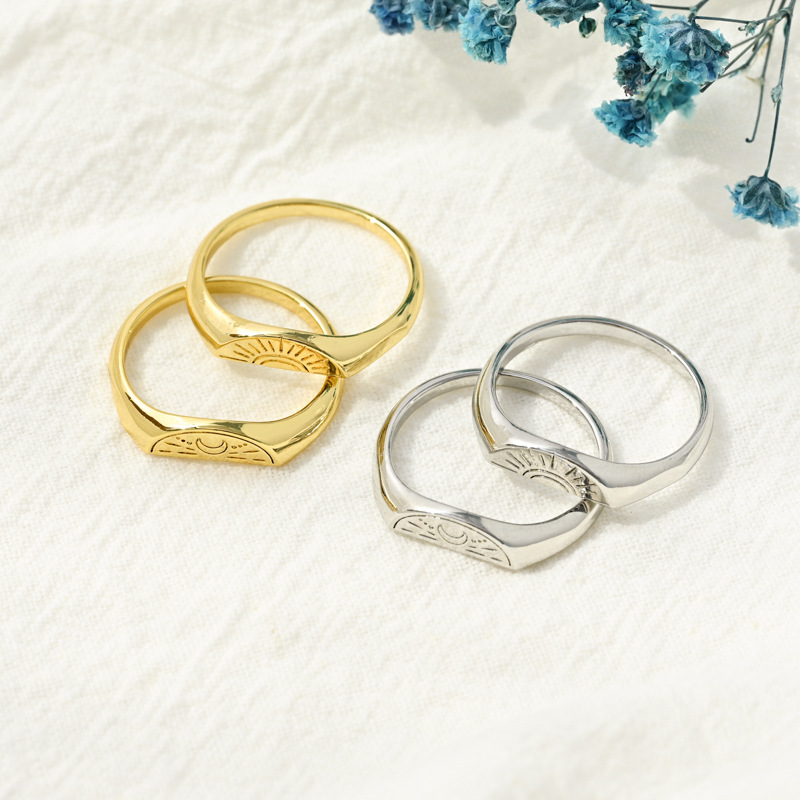 New Style Fashion Design Copper Plating 14K Real Gold Moon Sun Retro Ring