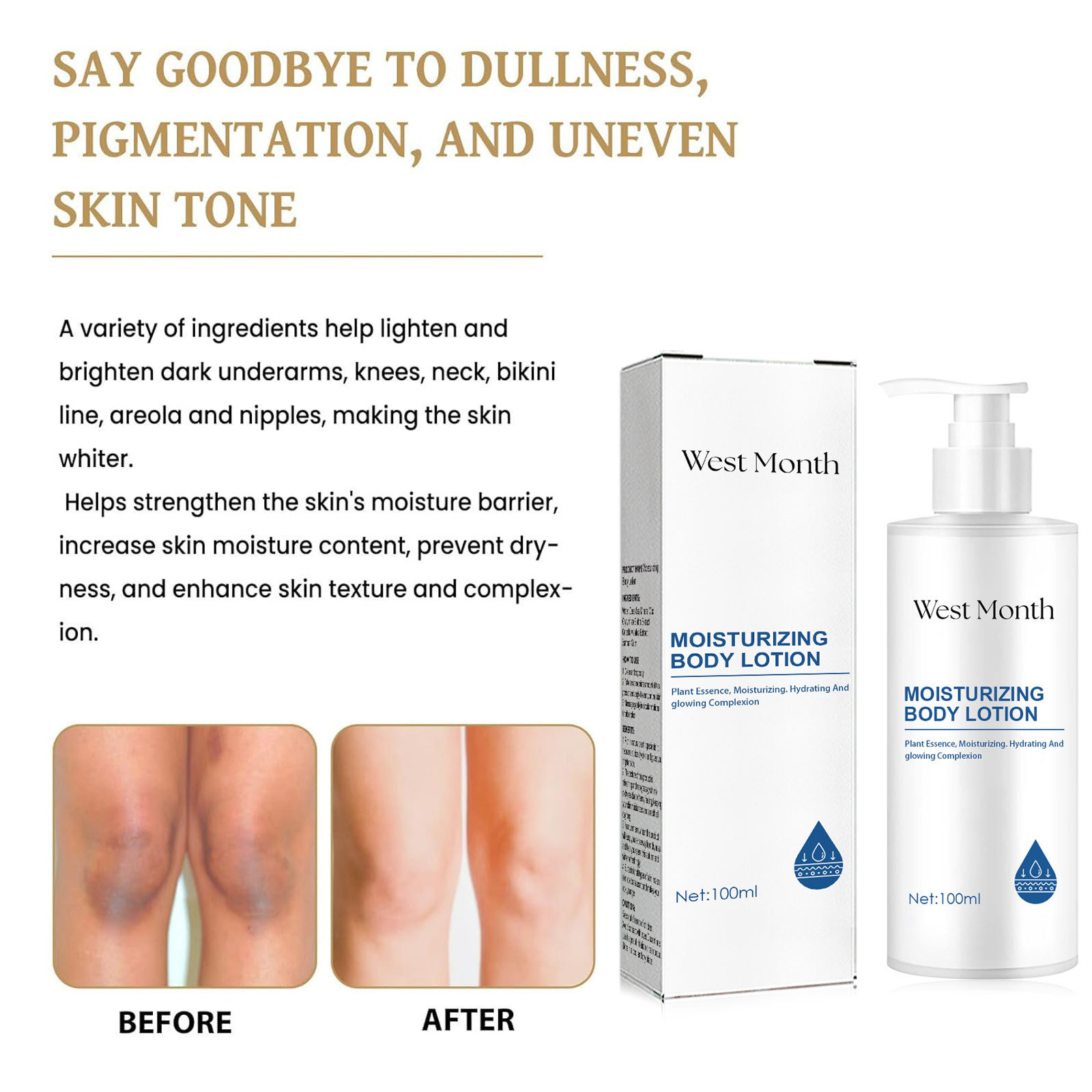 West&Month Aufhellende Feuchtigkeitsspendende Körpermilch Repariert Huhn, um trockene, glatte Haut zu verhindern, die Haut aufzuhellen und zu verschönern_voghion.com