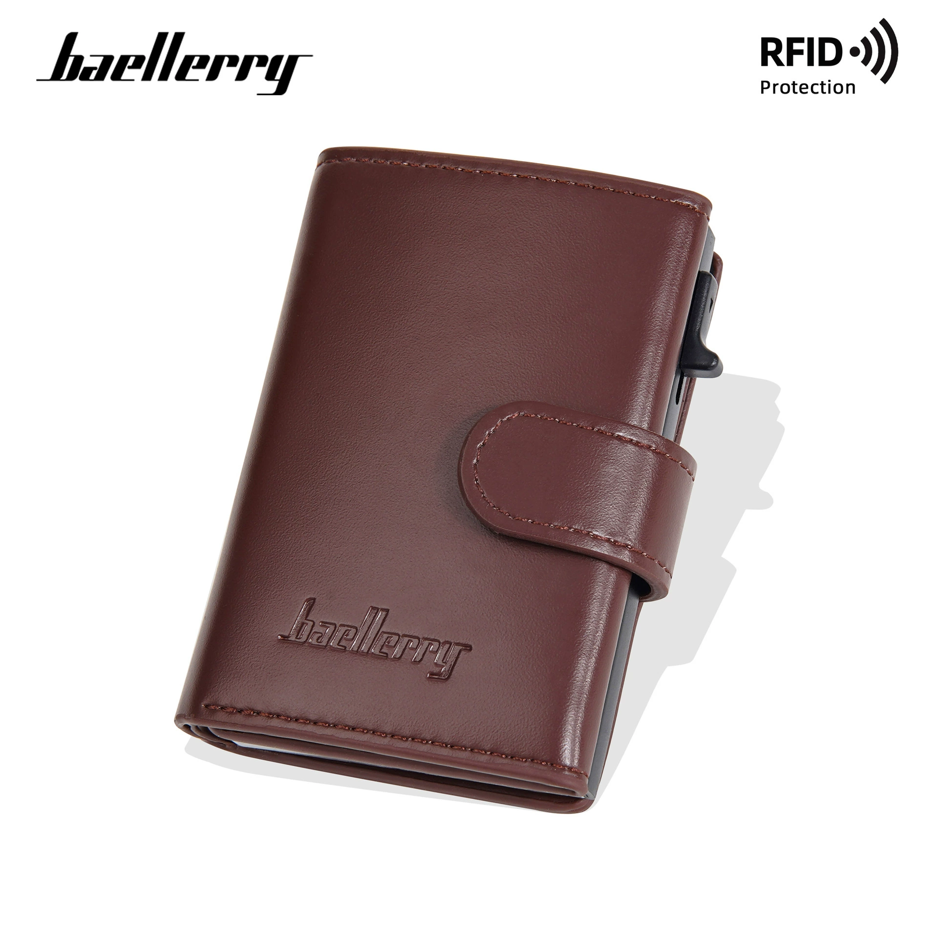 Новая мужская сумка для карт Baellerry CrossBorder с функцией RFID, противоугонным устройством, кнопкой-кисточкой, алюминиевой коробкой, зажимом для кредитных карт