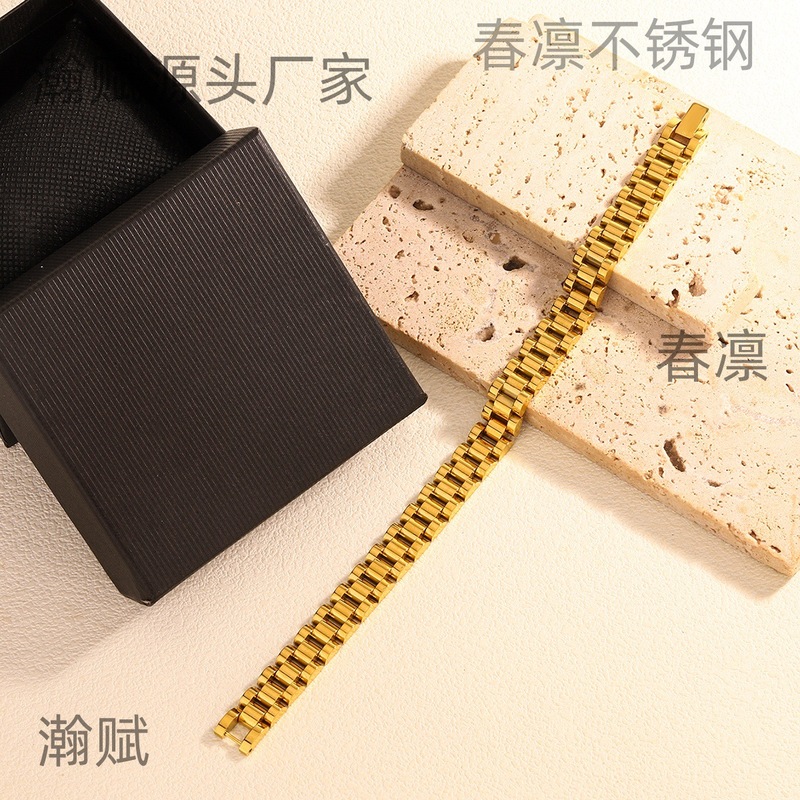 新しいステンレス鋼真空メッキ非退色時計ストラップブレスレット 18 k ゴールドヒップホップファッション絶妙なジュエリー卸売|undefined