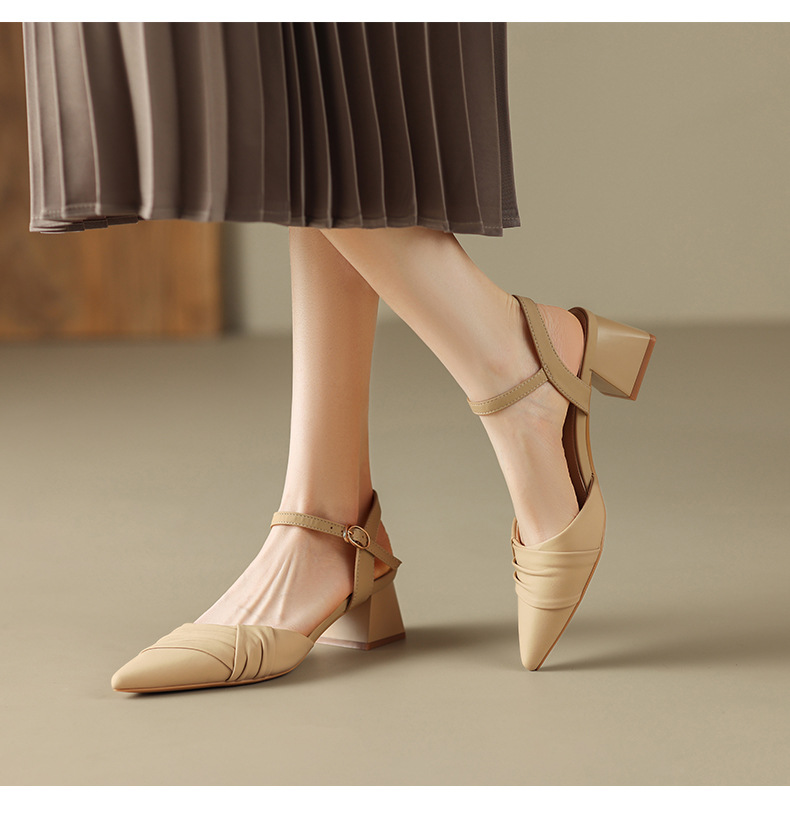 Sandal nữ mũi nhọn quai ngang phong cách Hàn Quốc — BL135 màu đen chi tiết 11