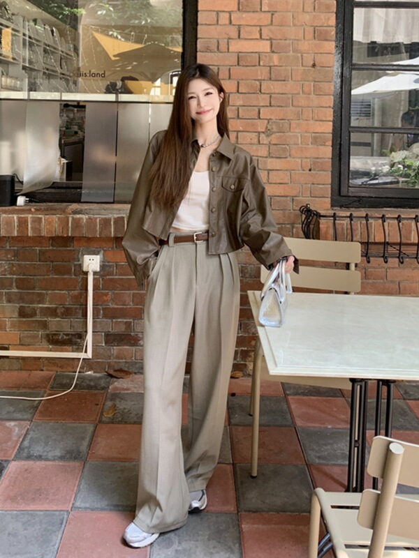 皮衣外套女夏季韩版2025新款小个子感短款宽松长袖机车服夹克|undefined