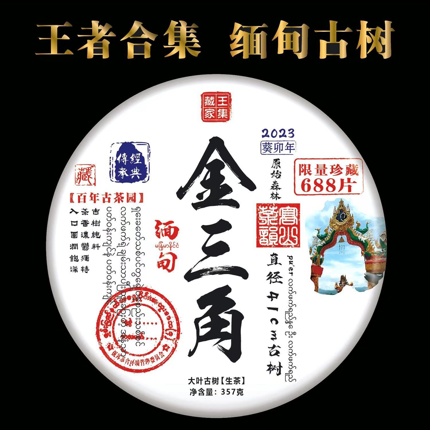 缅甸特产七彩金三角生茶经典头春头采纪念357克生茶批发厂家直销