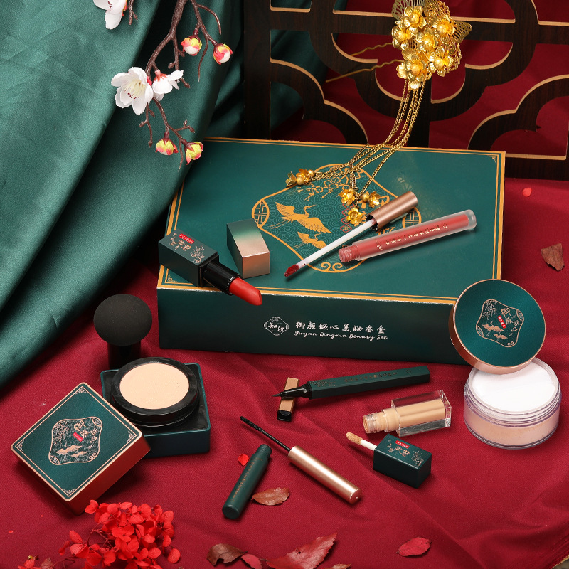 Zhi Xi Ancient Charm Color Makeup Cushion Set in a Traditional Chinese Style Gift Box - Full Set of Cosmetics for Qixi Festival, Valentine's Day, Birthday Gifts