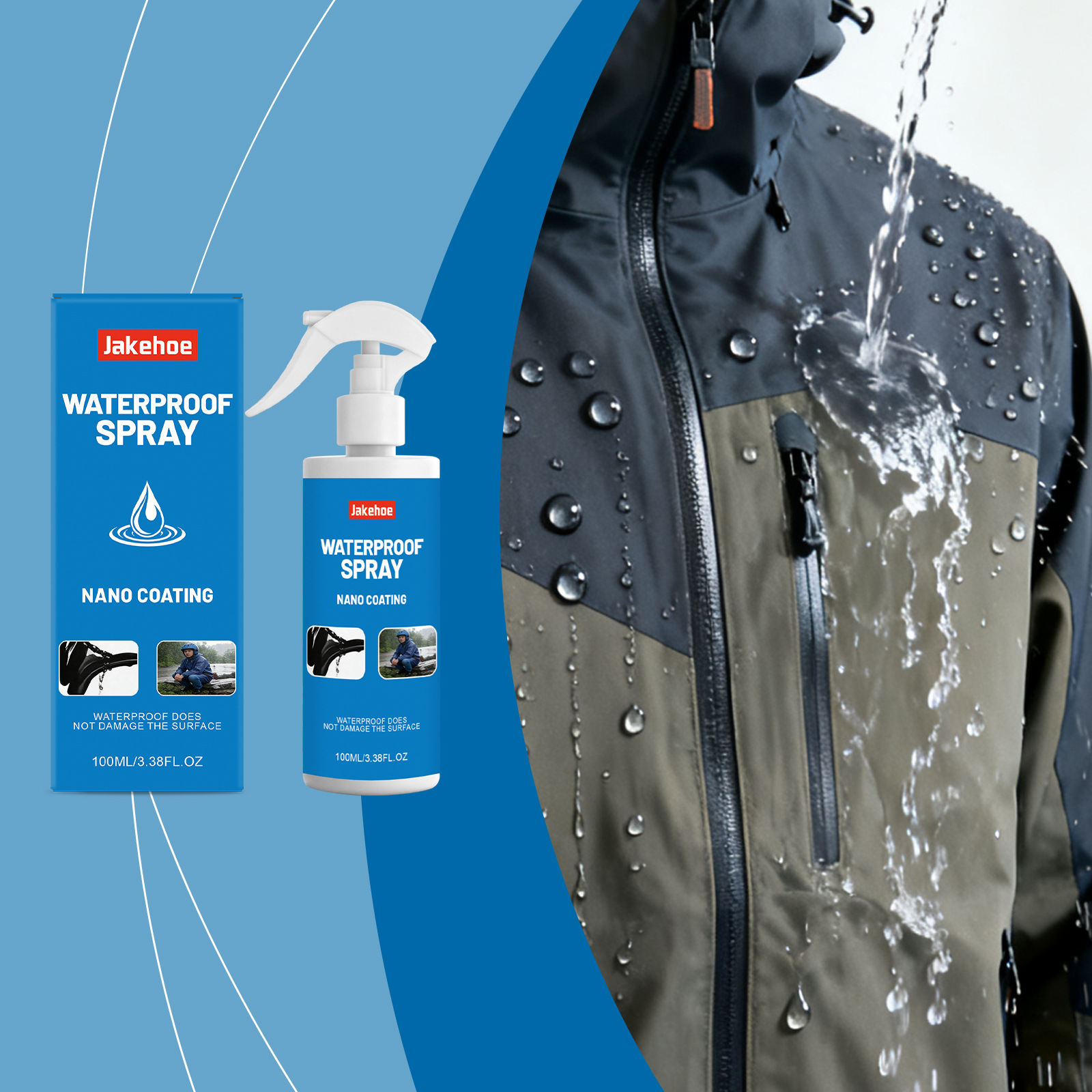 Jakehoe Fabric Waterproof Spray with Mild Ingredients, Suitable for Various Fabrics, Convenient for Daily Use, Household Waterproof Spray