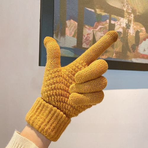 Winter Warmth Insulated Knitted Woolen Fingerless Gloves for Students, Thickened and Fleece-lined, Cold-resistant Riding Patterned Touch Screen Women's Gloves