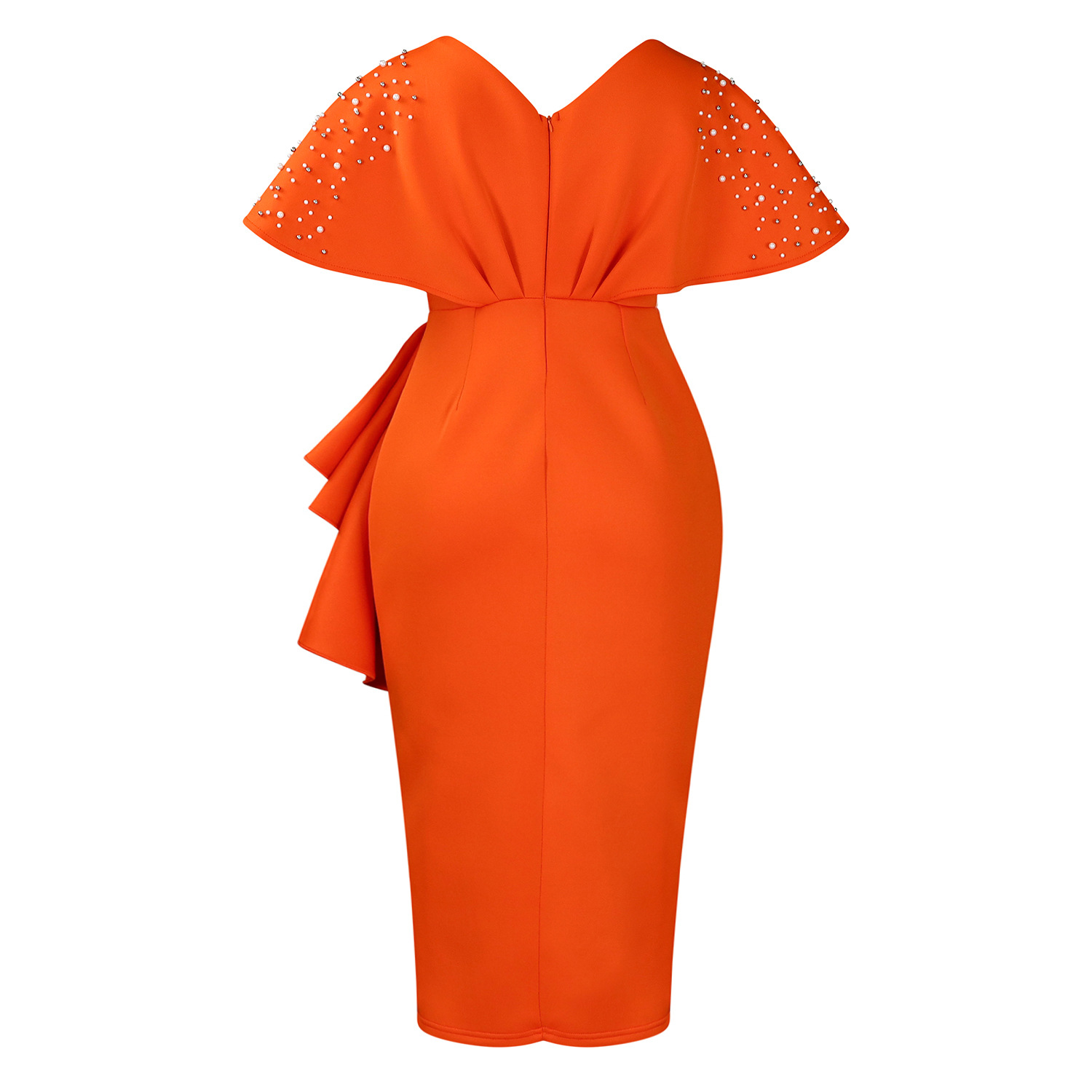 Robe de soirée sexy à col en V et à volants avec fente perlée, robe de banquet de tempérament de célébrité_voghion.com