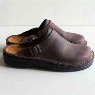 Amazon Flat Wedge Square Toe Open-Back Shallow Men's Casual Large-Size Single Shoes with Belt Buckle Closed-Toe Sandals