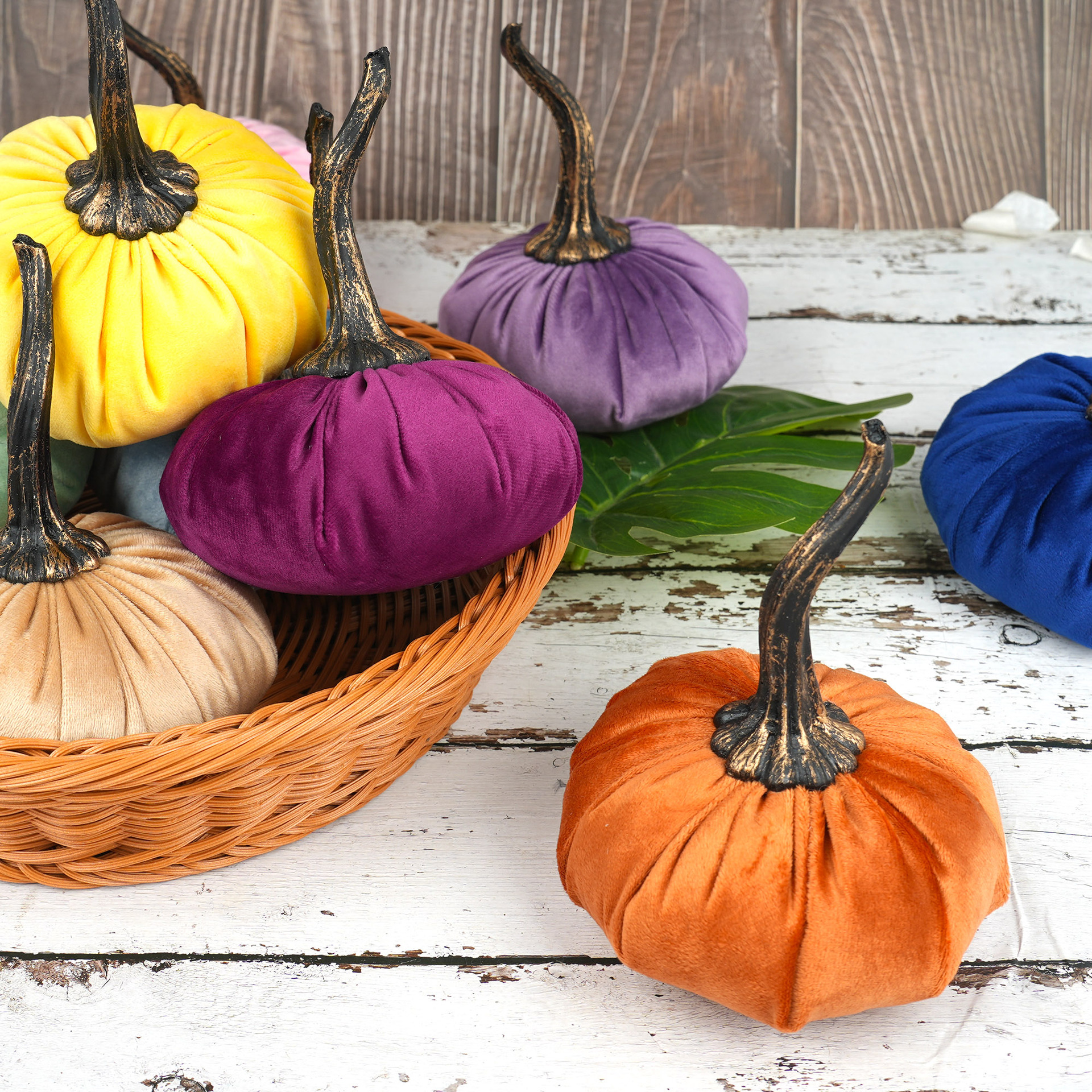 跨境仿真小南瓜万圣节布艺南瓜丝绒布多色丰收节南瓜装饰品摆件