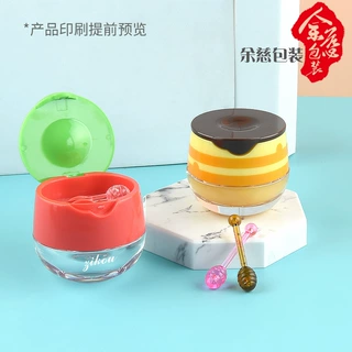 6克翻盖可爱唇膜小蜜罐唇膏瓶唇蜜罐润唇盒带勺唇釉勺配件小勺子