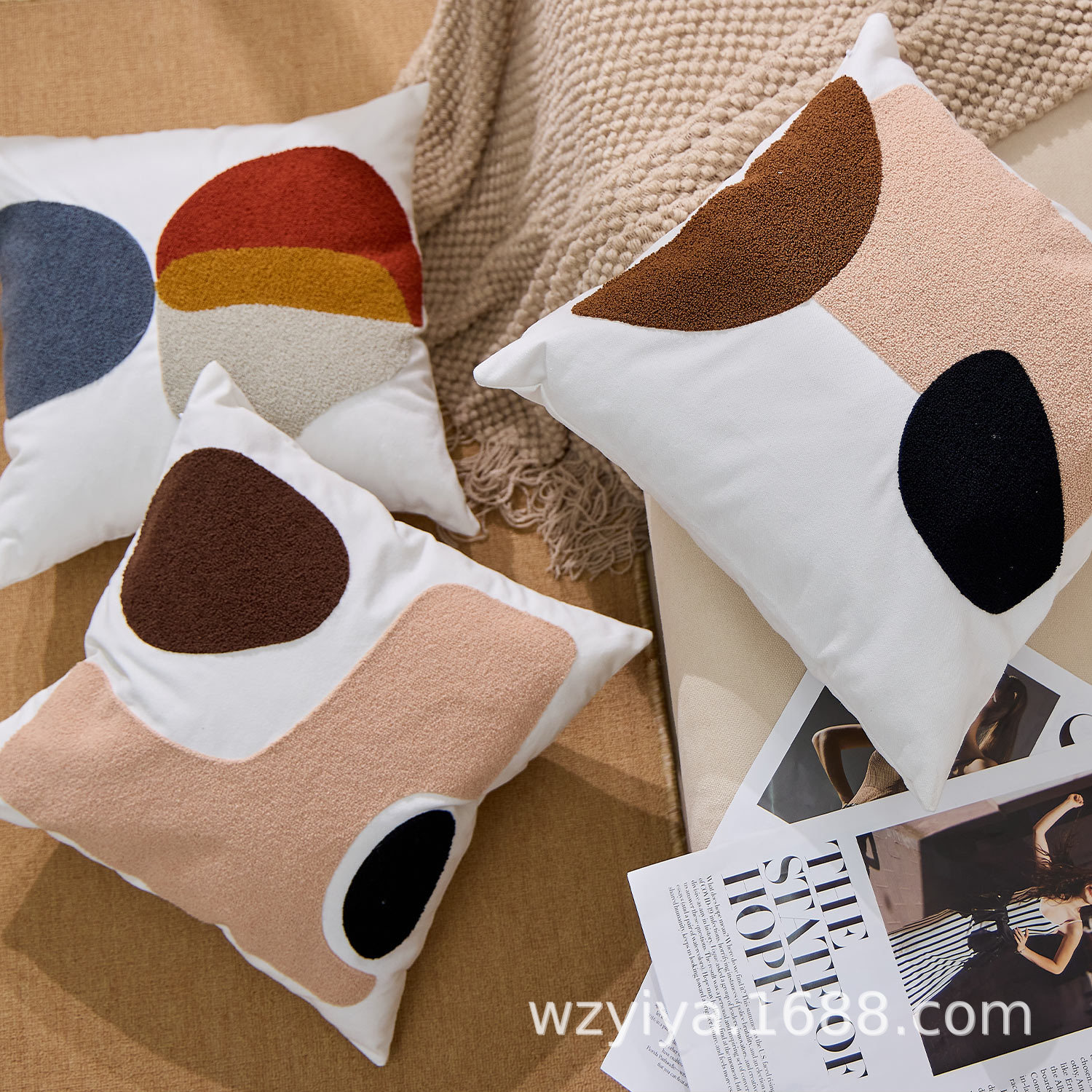 almohada geométrica nórdica simple ins sofá de sala de estar retro jacquard toallas bordadas almohada decoración almohada