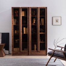 北美黑胡桃木書櫃意式書櫥置物展示書架客廳實木玻璃門儲物櫃定制