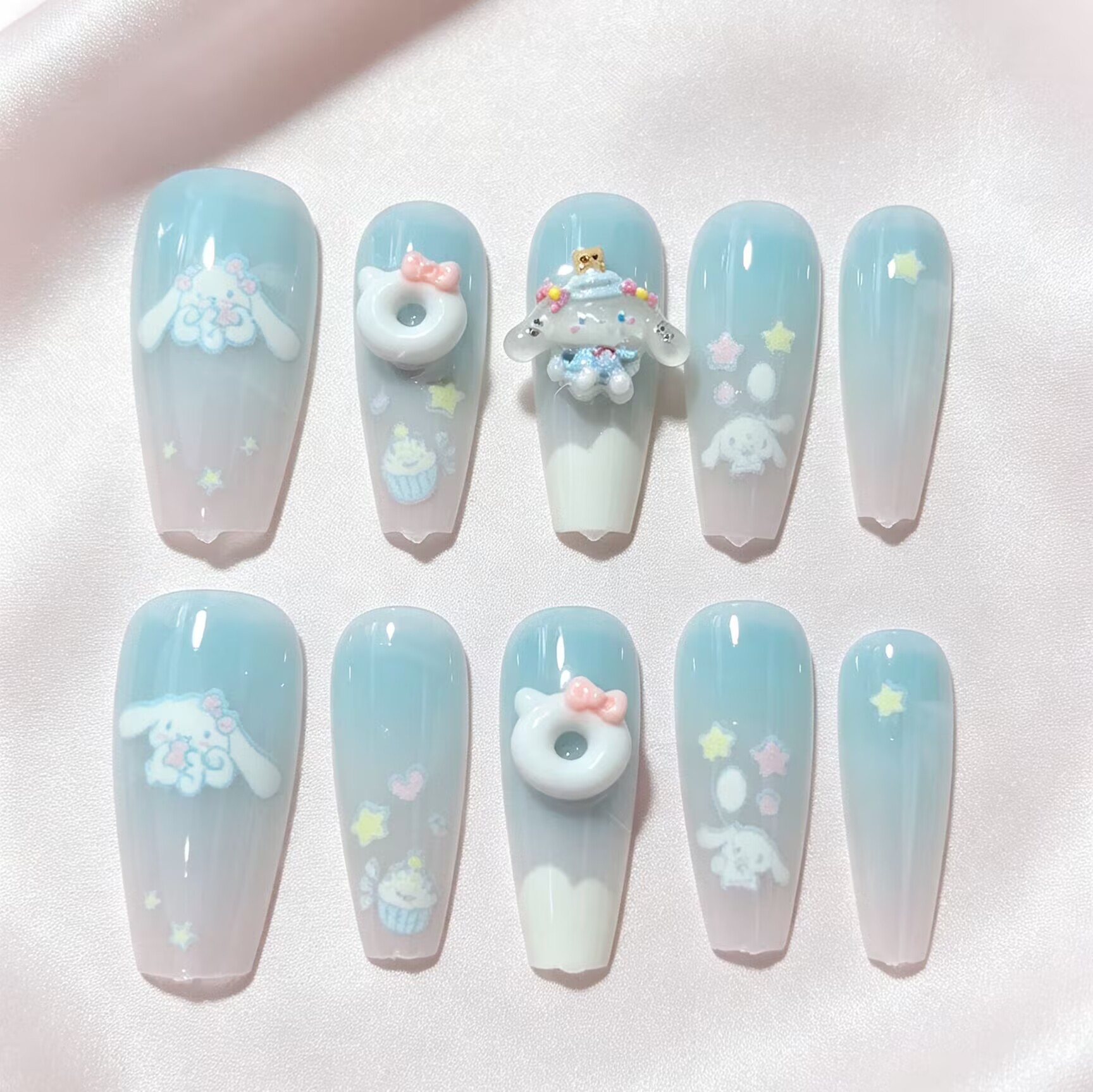 Cat-eye bowknot press-on nails, Instagram-worthy fairy style, popular among students and young girls, manufacturer wholesale nail art