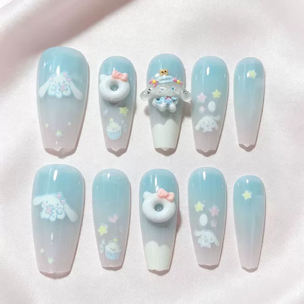 Cat-eye bowknot press-on nails, Instagram-worthy fairy style, popular among students and young girls, manufacturer wholesale nail art