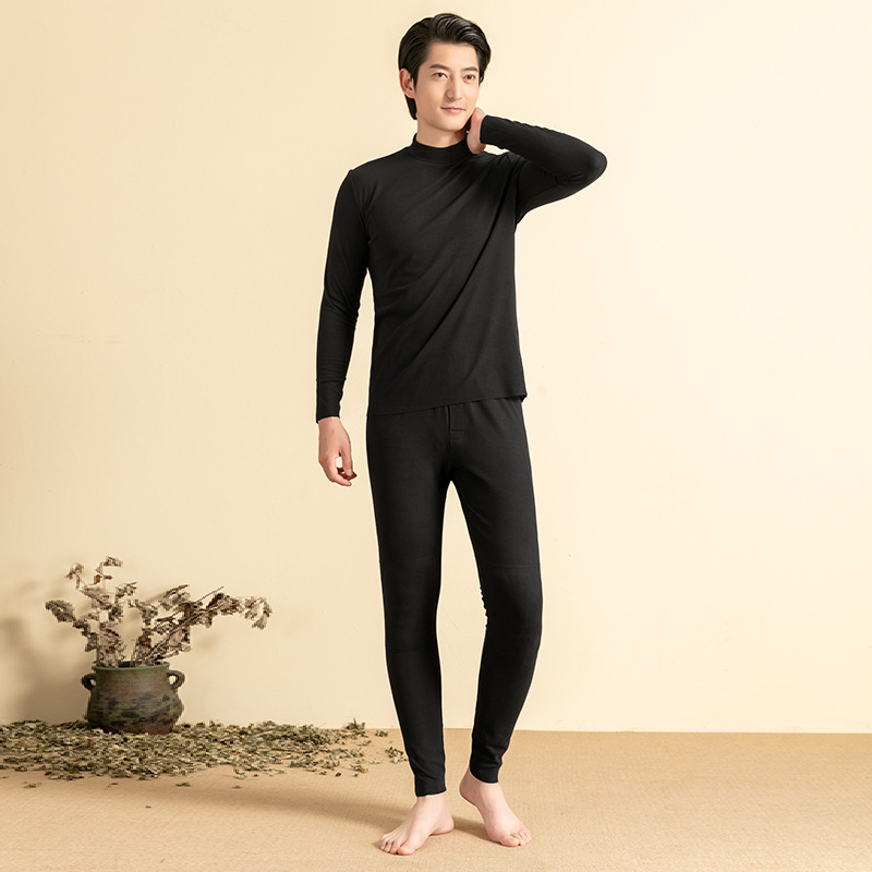 Bộ đồ lót giữ nhiệt nam lót nhung lông cừu dày ấm — Xám đậm