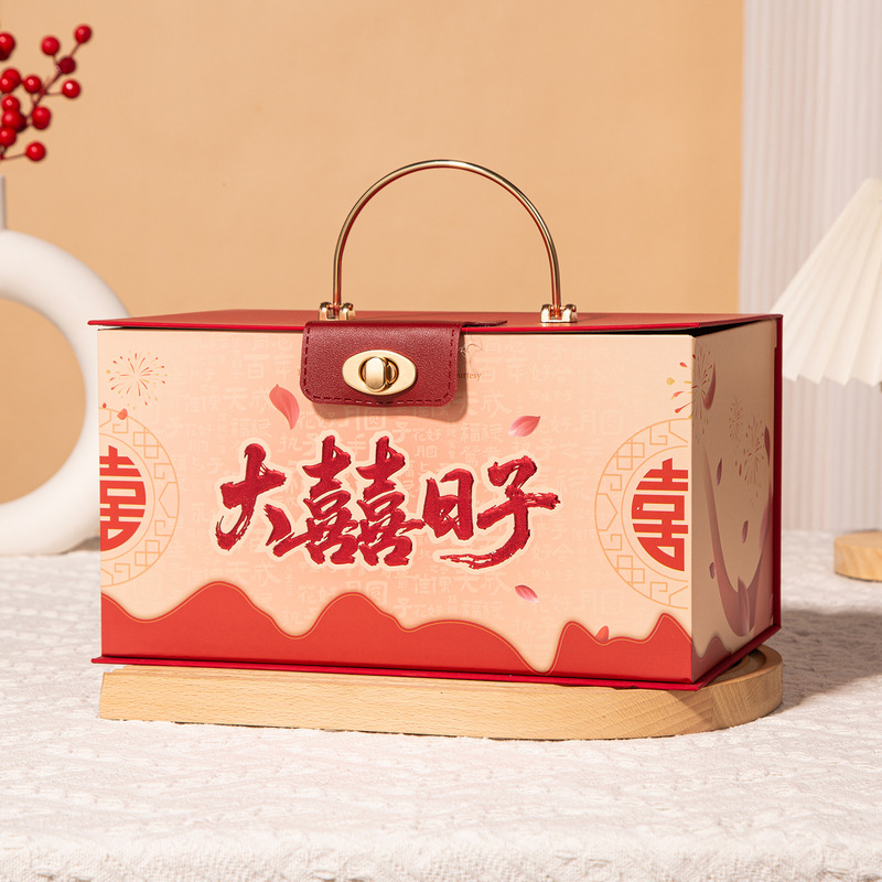 お祝いのお土産ギフトボックス、新しい中国風の折り目なしフリップカバー付きクラシックなウェディングキャンディボックス、結婚式や婚約用の空箱|undefined