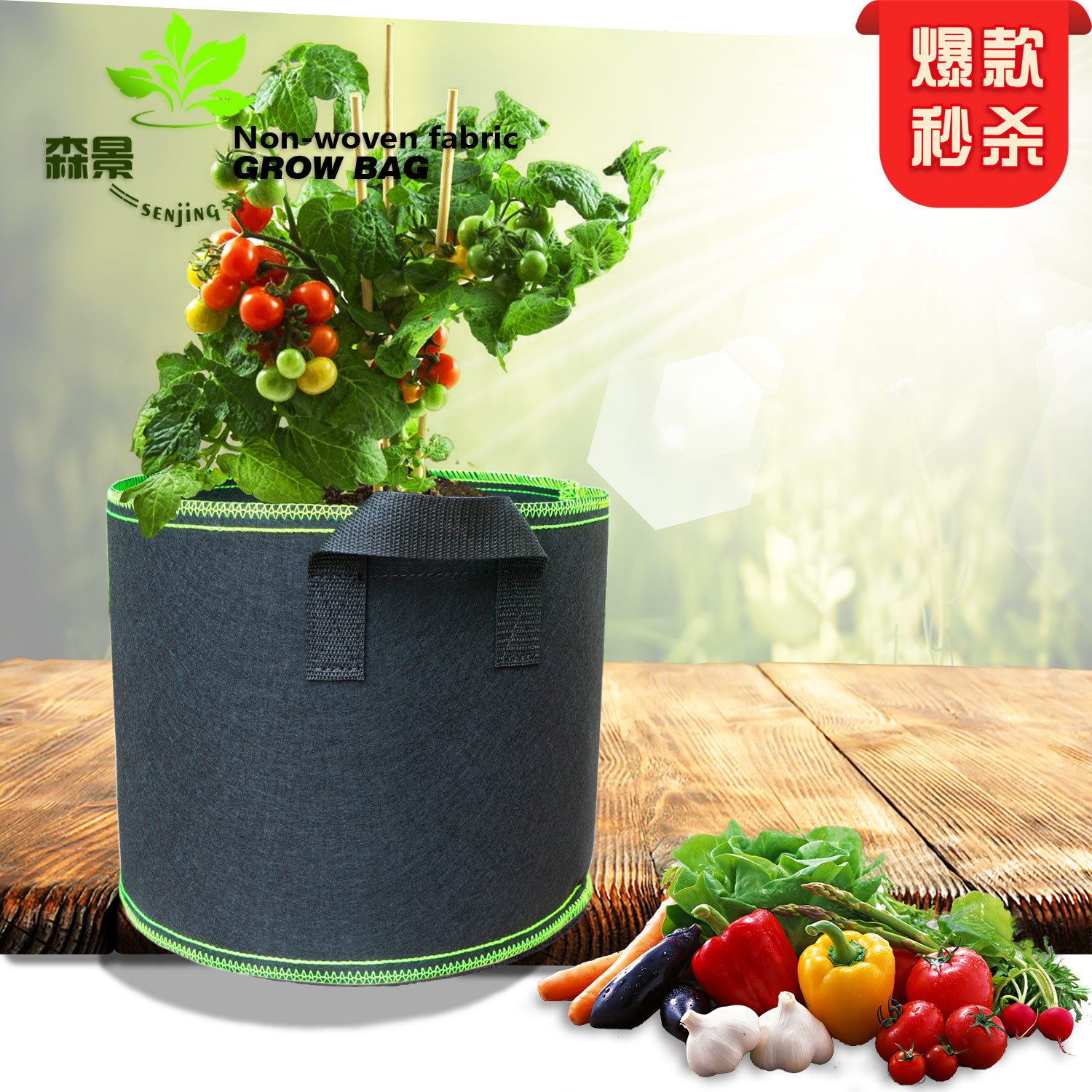 跨镜植物袋grow bag毛毡种植袋厂家黑色无纺布育苗美植袋植树袋