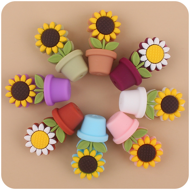 Bebé suministros de dibujos animados girasol silicona maceta mordedor creativo DIY bebé molar pezón cadena mordedor Accesorios