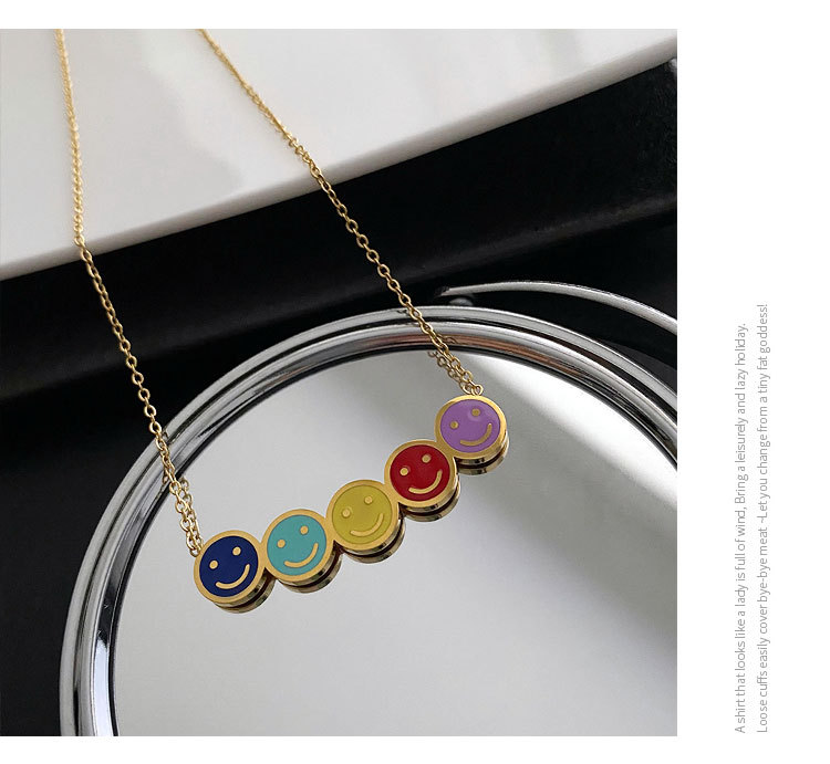 Fashion Smiley Face Titanium Steel Enamel Necklace 1 Piece
