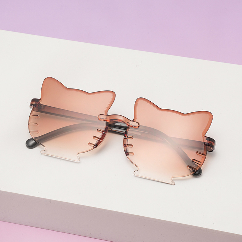 Cat Pattern All Seasons Season Cute Novelty Sweet Cat PC UV400 Protection Gradient Tinted Lenses Special-Shaped Mirror Frameless Kids Sunglasses