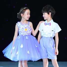 六一儿童合唱演出服女童蓬蓬纱裙男童背带裤幼儿园毕业照表演服装