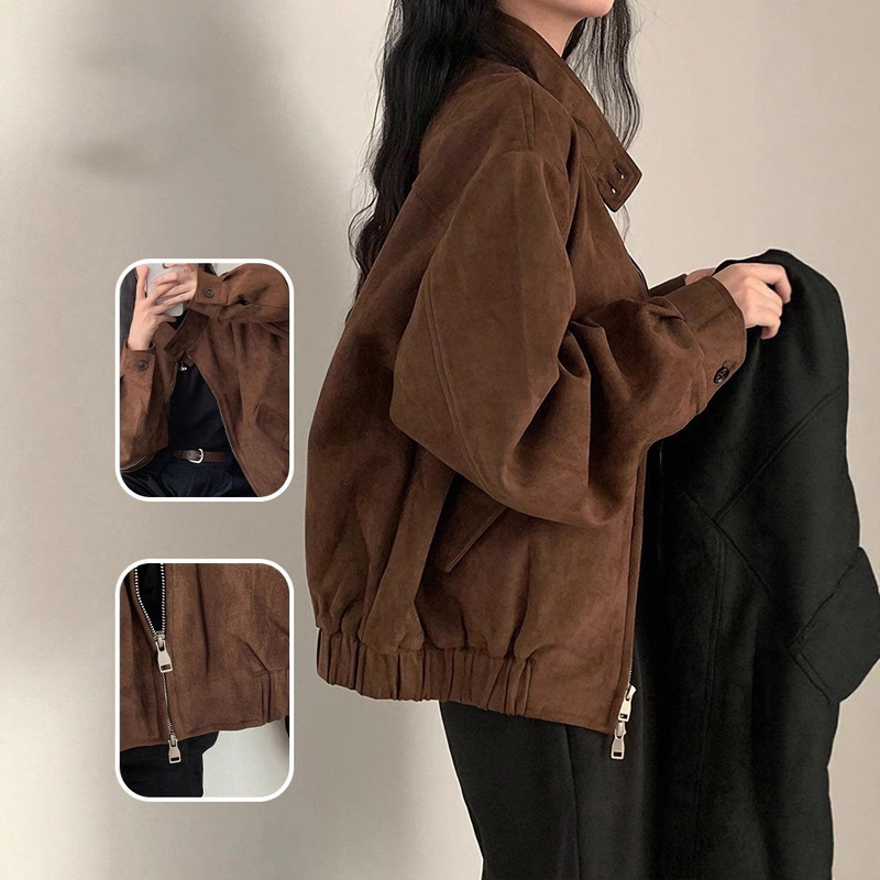 American Retro Suede Jacket for Women 2026 Spring and Autumn Hot-Selling Short Jacket with a High-End Feel for Petite Figures Trendy Top American Retro Suede Jacket for Women 2026 Spring and Autumn Hot-Selling Short Jacket with a High-End Feel for Petite Figures Trendy Top