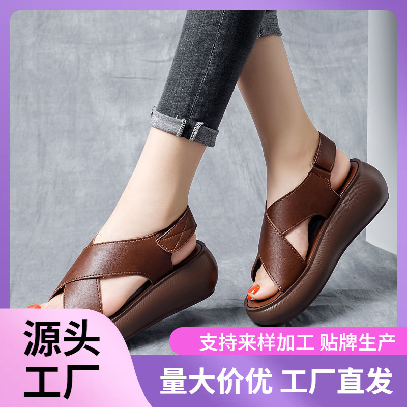 Foreign trade wedge platform sandals for women 2024 Summer new high heel open toe all-Match platform platform cross sandals