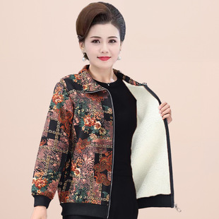 Autumn and winter warm coat for the elderly grandma fleece-lined thickened stand collar small mother winter zipper outer suit