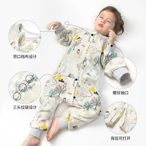 Cotton tree baby sleeping bag summer thin pure cotton baby gauze sleeping bag children's split-leg air-conditioned room anti-kicking quilt
