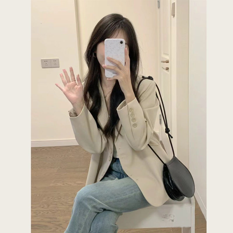 跨境浅卡其休闲西装外套女春季新款2025小个子短款气质感百搭西服|undefined