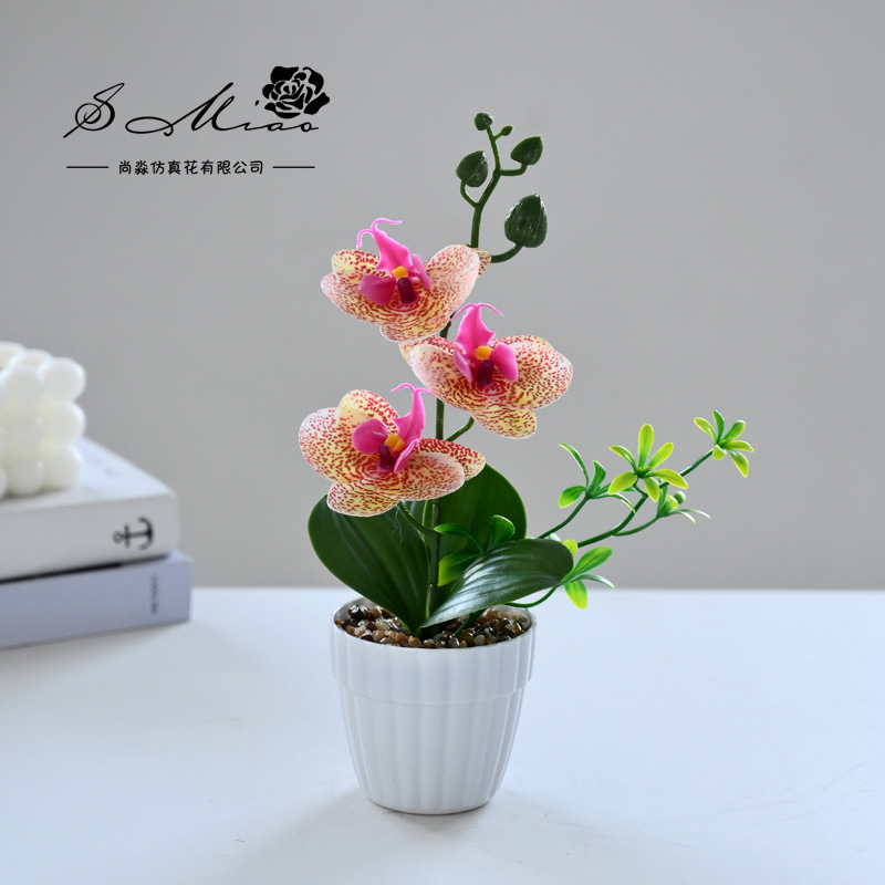 Simulación de flores pequeñas cuatro flores orquídeas mariposa fábrica de bonsai directamente para flores artificiales adornos de decoración interior flores de seda imitación en maceta image 13