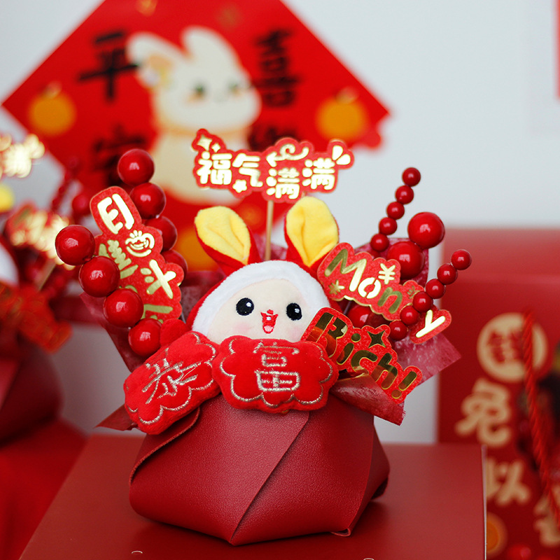 Regalo del Día de San Valentín eterno ramo de flores rico conejo muñeca terminado regalo creativo para la decoración de la novia