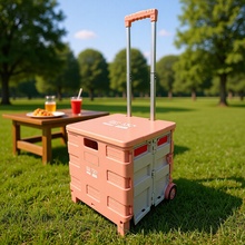 可折叠拉杆车户外便携露营车家用超市购物车买菜车塑料收纳折叠车