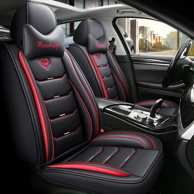 Car seat cushion fully enclosed leather Seat cushion, seat cover - black-and-red-comfort-edition-full-leather