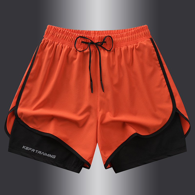 Pantalones cortos deportivos para hombres y dos pantalones de secado rápido forrados para correr entrenamiento de ocio pantalones de baloncesto de tres puntos