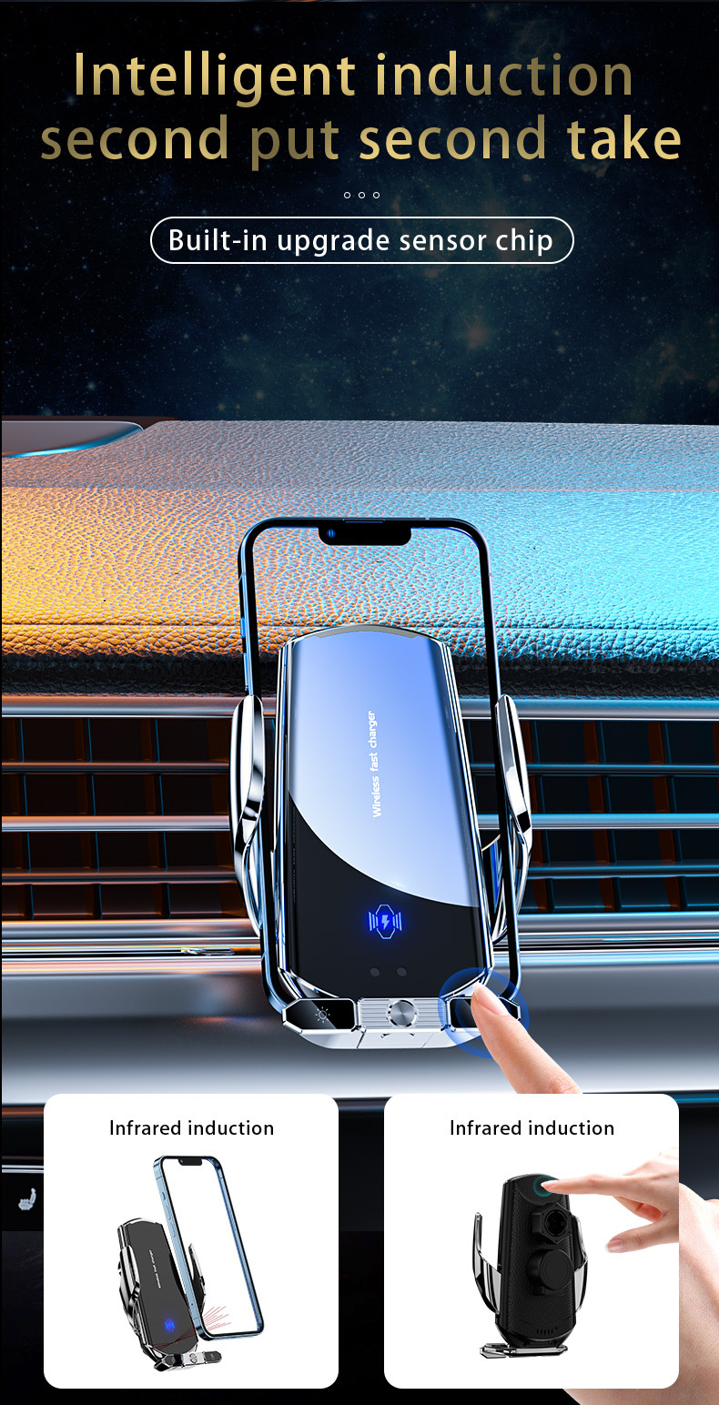 Cross-Border Car Mobile Phone Holder Charger Suitable for Huawei Apple Samsung Xiaomi Wireless Charging Navigation Holder
