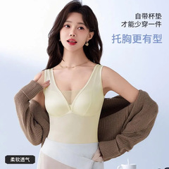 外国貿易クロスボーダーホットスタイルサテンメッシュスプライシングスリムボトミングベスト女性用胸パッド付き夏薄い大きいサイズの下着