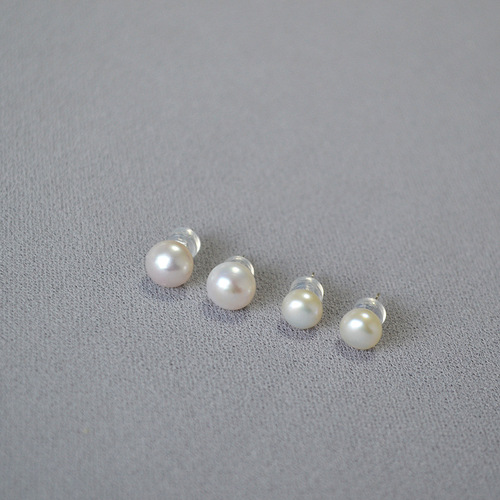 French elegance women full 925 silver ear needle freshwater pearl round bead simple temperament ear earrings earring jewelry