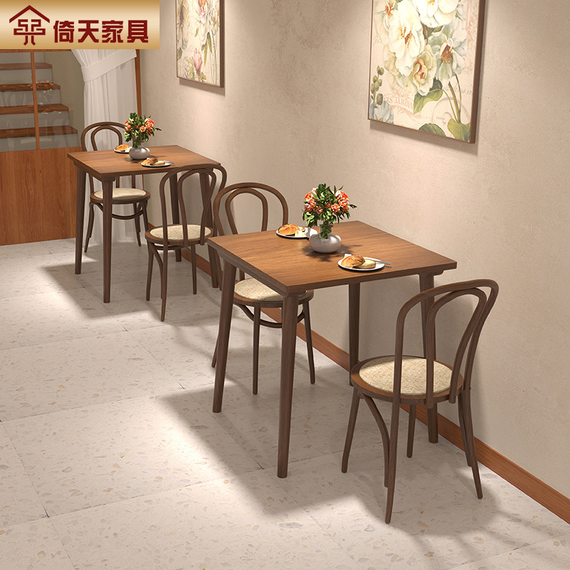 Yitian modern simple restaurant solid wood dining table and chair wholesale tea shop table and chair coffee shop square table restaurant eating table 