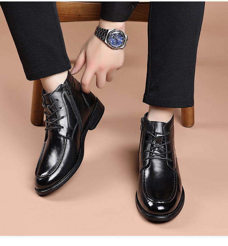 Bốt cổ ngắn nam da bò lớp đầu kiểu Martin, đế gỗ, gót thấp 1–3 cm — Mẫu đen bốn mùa, Đen lót lông chi tiết 22