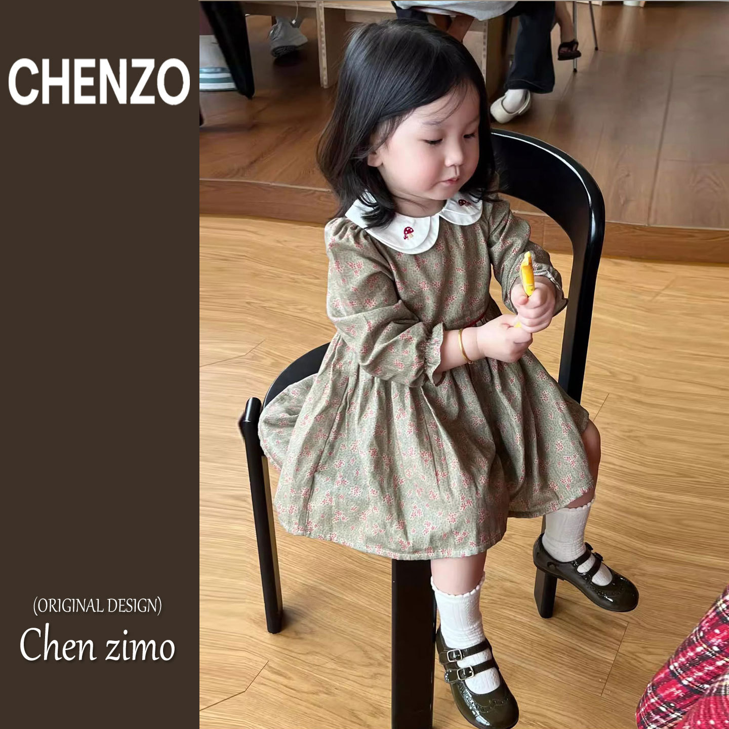 Girls Dress 2025 Autumn New Sweet Children's Mushroom Embroidery Lapel Princess Dress Baby Floral Long Dress