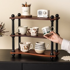 中古杯架1件高级感木质法式复古桌面摆件茶杯杯子收纳架置物架