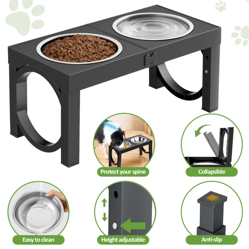 Cuencos de acero inoxidable 2 cuencos de acero inoxidable elevados perro