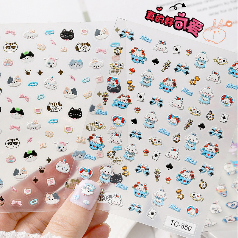 5D Cartoon Embossed Parchia Dog Nail Sticker Small Turtle Kada Duck Kabibala Stereoscopic Cartoon Hand Account Nail Sticker