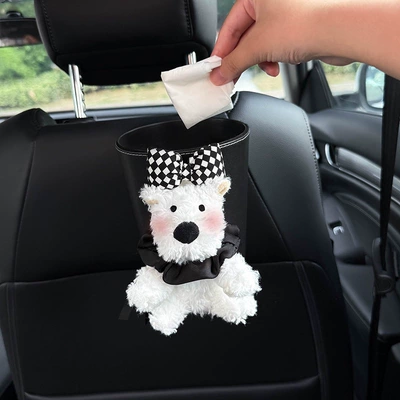 Can Two-In-One Car Front and | Car tissue box/set - black-plaid-black-scarf-west-highland-trash-can