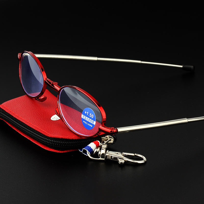 Antenna folding presbyopic glasses men and women anti-blue light pocket portable metal telescopic leg presbyopic glasses factory wholesale