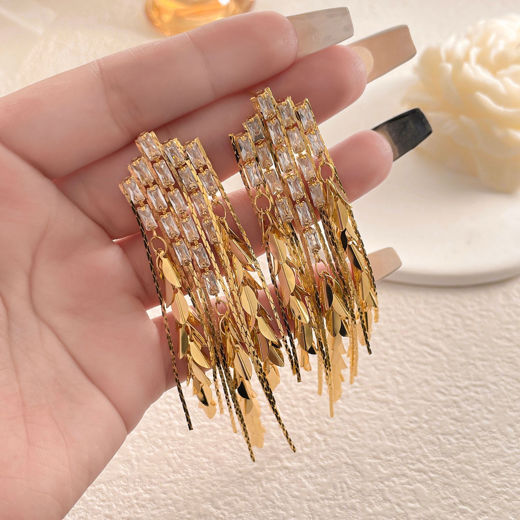 Designer Clip-earrings With Wheat Ear And Leaf Tassels Gold Silver_voghion.com