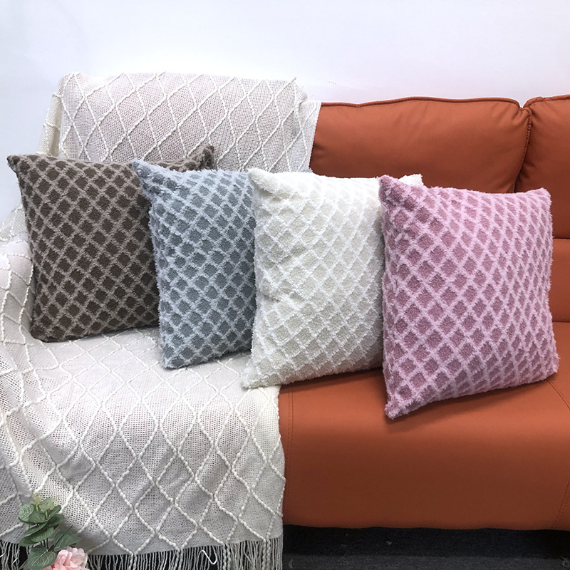 Cross-Border New Retro Jacquard Diamond Houndstooth Pillow Scandinavian Simple Ins Living Room Sofa Pillow Cushion Cover